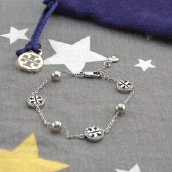 Tory Burch Miller Pavé Pearl Chain Bracelet in Silver - Picture 5 of 5